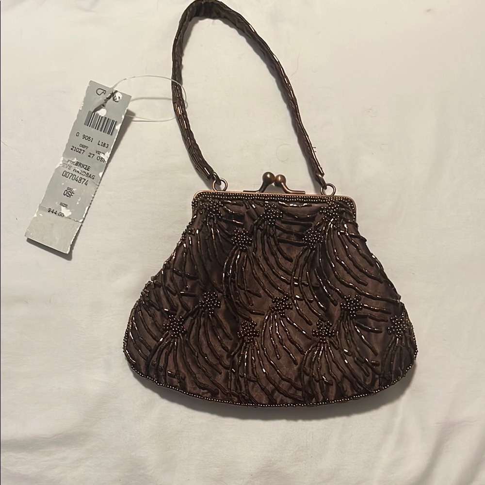 Elegant Brown Beaded Handbag